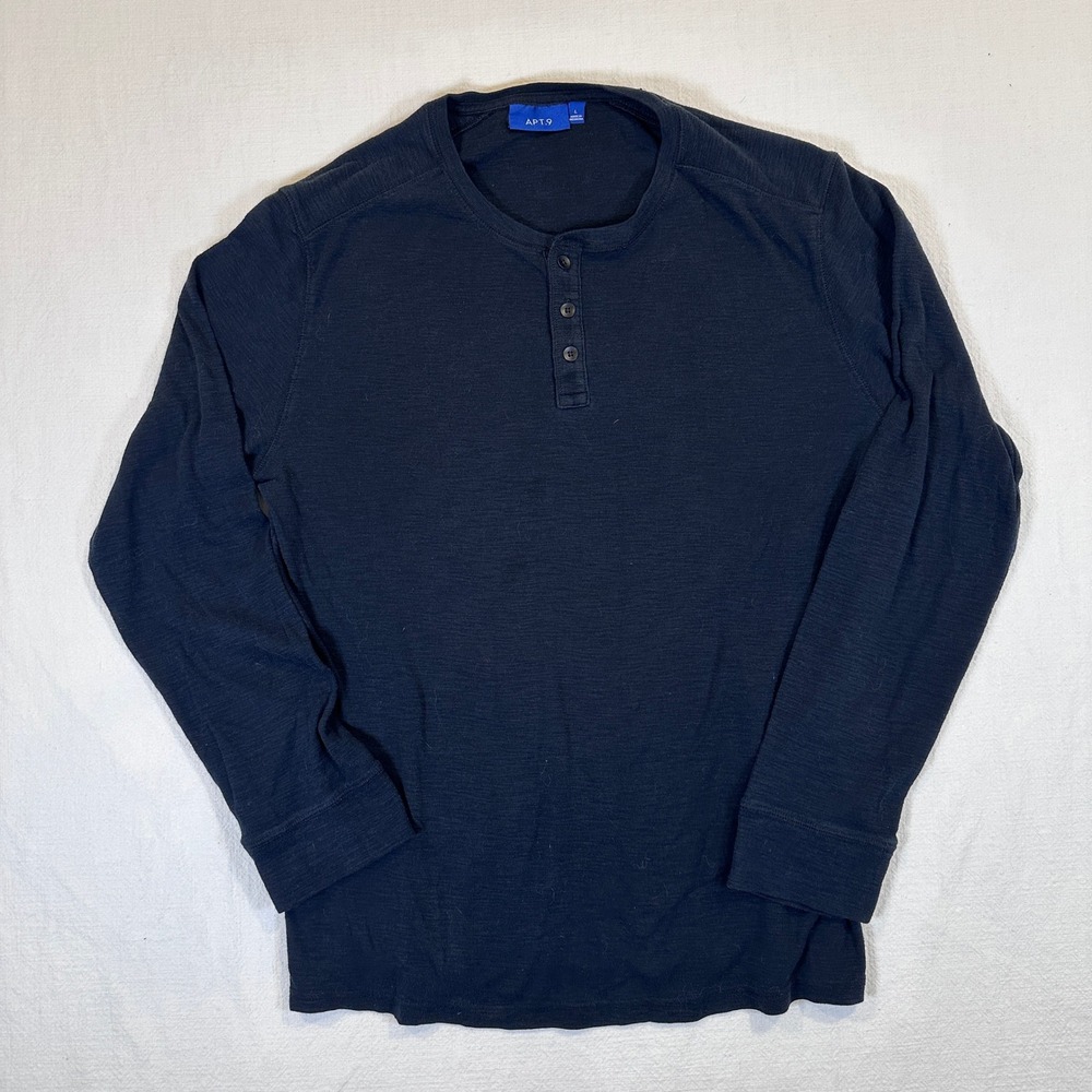 Apt. 9 Mens Navy Black Slub Knit Long Sleeve Henley Shirt Size L